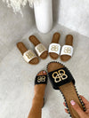 Sparkle Buckle Gold Studded Flat Sandals