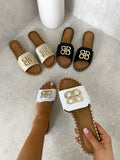 Sparkle Buckle Gold Studded Flat Sandals