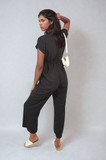 Belted V Neck Jumpsuit with Side Pockets