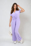 Belted V Neck Jumpsuit with Side Pockets