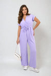 Belted V Neck Jumpsuit with Side Pockets