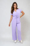 Belted V Neck Jumpsuit with Side Pockets