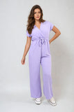 Belted V Neck Jumpsuit with Side Pockets