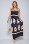 Smocked Sleeveless Flowy Tribal Print Summer Maxi Dress