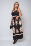 Smocked Sleeveless Flowy Tribal Print Summer Maxi Dress