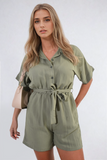 Buttoned Tie Waist Romper