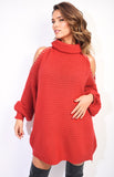 High Neck Oversized Open Shoulder Long Sleeve Knitted Jumper