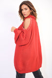 High Neck Oversized Open Shoulder Long Sleeve Knitted Jumper