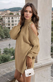 High Neck Oversized Open Shoulder Long Sleeve Knitted Jumper