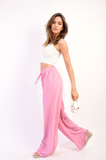 Textured Wide Leg Drawstring Trousers