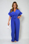 Wrap Over Tie Belt Frill Sleeve Jumpsuit