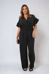 Wrap Over Tie Belt Frill Sleeve Jumpsuit