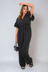 Wrap Over Tie Belt Frill Sleeve Jumpsuit