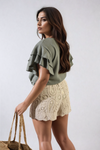 Layered Ruffle Short Sleeve Tie Front Top