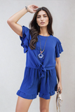 Layered Ruffle Short Sleeve Tie Front Top