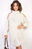 High Neck Oversized Open Shoulder Long Sleeve Knitted Jumper