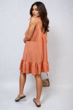 Backless Tie-up Spaghetti Strap Frill Hem Mini Dress