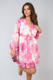 Floral Tie Front Tiered Mini Dress