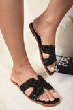 Rhinestone Decor Cut Out Flat Sandals