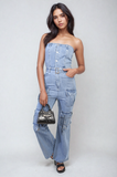 Multi Pockets Strapless Cargo Jumpsuit