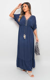 V-Neck Rope Tassel Detail Maxi Dress