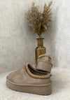 Aztec Detail Low Ankle Platform Slipper Boots