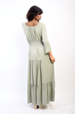 Ruffle Hem Sleeve Shirred Waist Tiered Maxi Dress