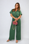 Tie Waist Short Sleeve Pleated Jumpsuit