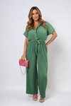 Tie Waist Short Sleeve Pleated Jumpsuit