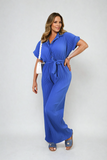 Tie Waist Short Sleeve Pleated Jumpsuit