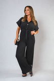 Tie Waist Short Sleeve Pleated Jumpsuit