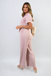 Tie Waist Short Sleeve Pleated Jumpsuit