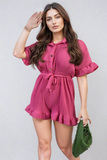 Pleated Frill Ruffle Tie Waist Playsuit