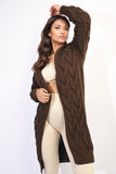 Chunky Cable Knitted Oversized Longline Hooded Cardigan