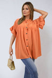 Button Down Pleated Frill Tops