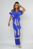 Printed Cross Front Wide Leg Jumpsuit