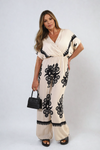 Printed Cross Front Wide Leg Jumpsuit