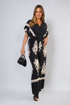 Printed Cross Front Wide Leg Jumpsuit