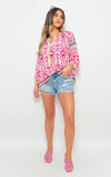 Boho Printed Tassel Tie Neck Long Sleeve Loose Tops