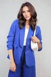 Ruched Sleeve Open Front Blazer Jacket with Front Pockets