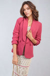 Ruched Sleeve Open Front Blazer Jacket with Front Pockets