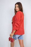 Ruched Sleeve Open Front Blazer Jacket with Front Pockets