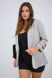 Ruched Sleeve Open Front Blazer Jacket with Front Pockets