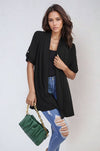 Open Front Roll Up Sleeve Cardigan